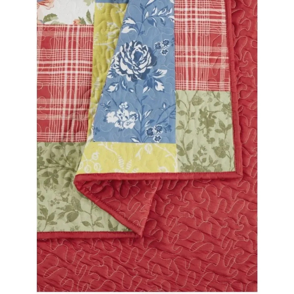 Farmhouse Floral Patchwork Printed King Size Quilt Set Cottagecore Shabby Chic
